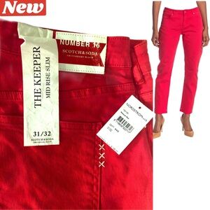 🆕 Scotch & Soda The Keeper straight leg red jeans size 31